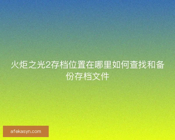 火炬之光2存档位置在哪里如何查找和备份存档文件